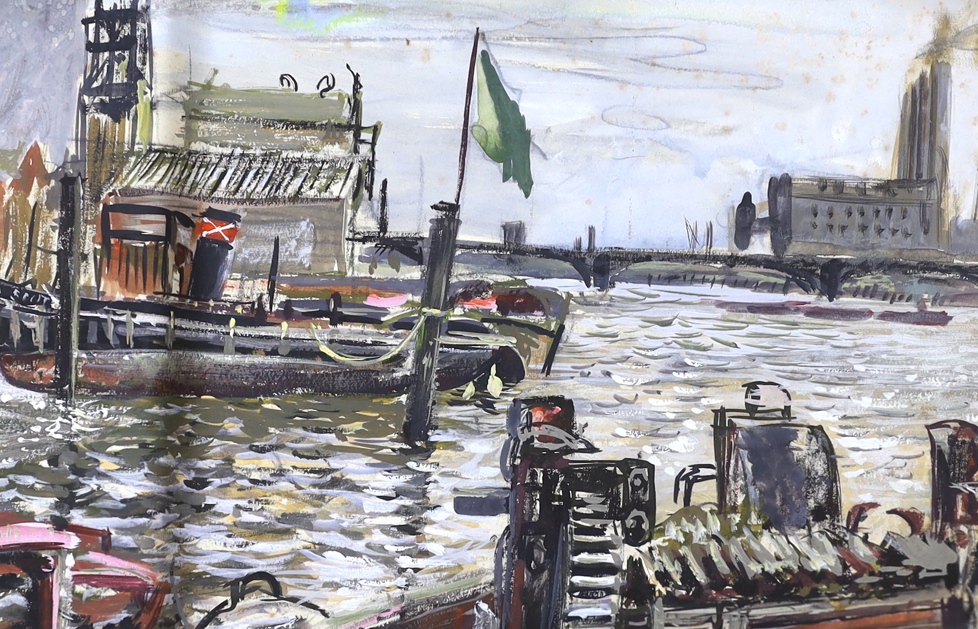 Nuala, ink and watercolour, 'Port Said', signed, 30 x 40cm, and a watercolour, English harbour scene, by another hand, 25 x 35cm
